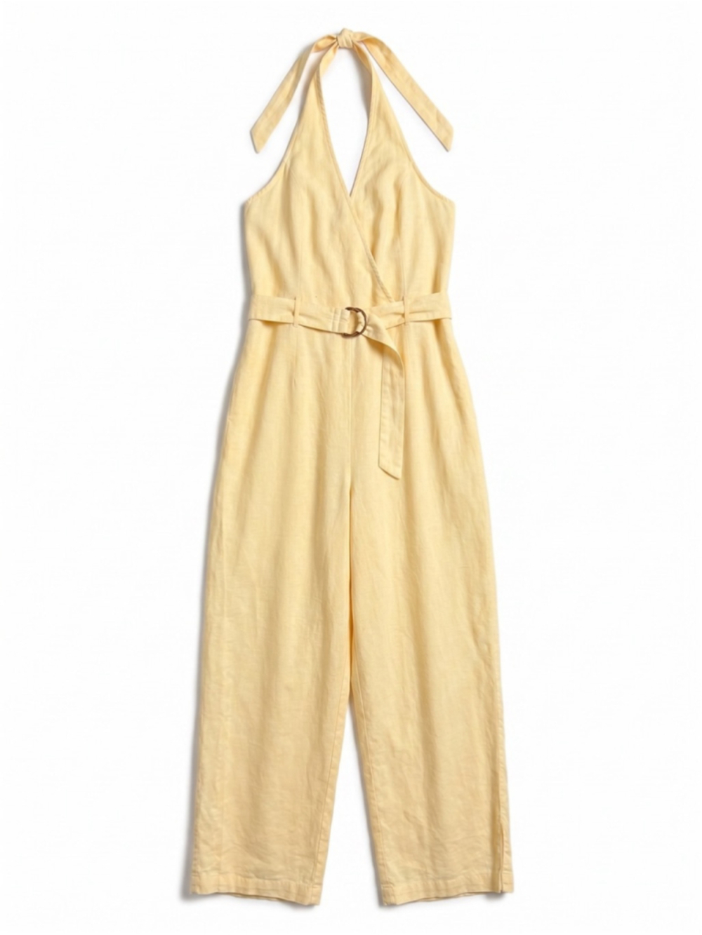 AMERICAN EAGLE Halter Wide Leg Jumpsuit Cotton Linen Blend Buttery Yellow, Sz XL